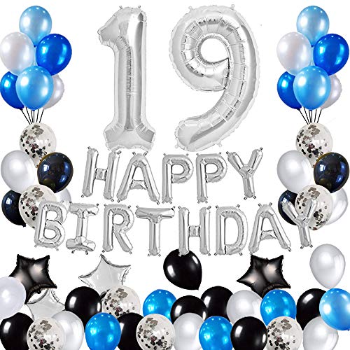 Risehy 19th Birthday Decorations Birthday Party Supplies Set- Foil Happy Birthday Banner Foil