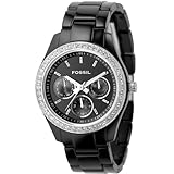 Fossil Women's ES2157 Black Resin Bracelet Black Glitz Analog Dial Multifunction Watch