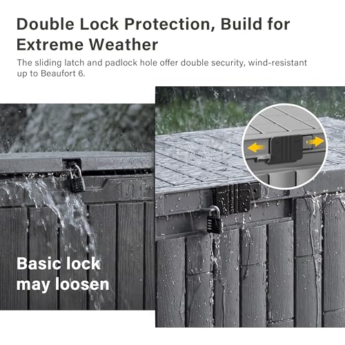 Image of EAST OAK Outdoor Storage Box, 80 Gallon Deck Box, Waterproof Resin Storage Bin for Patio Cushions, Gardening Tools, Lockable, UV Resistant, Grey