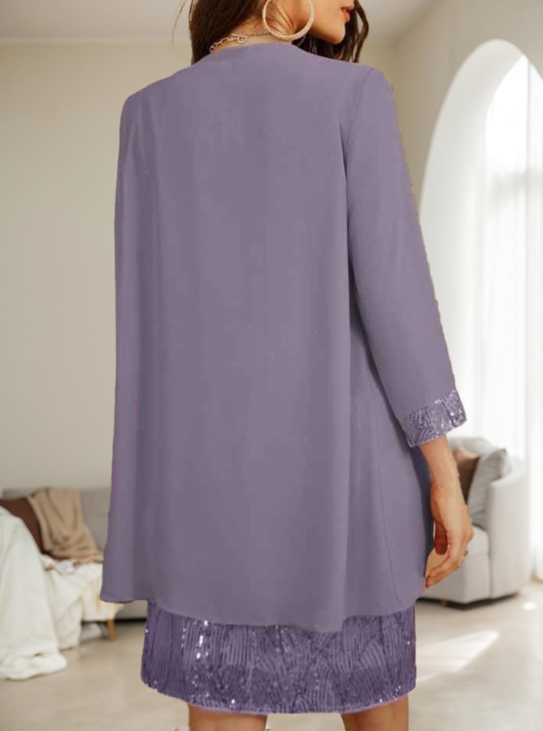 Two Piece Mother of The Bride Dresses Scoop Neck Knee Length Elegant Wedding Guest Dress with Sequins 2025 - Image 4