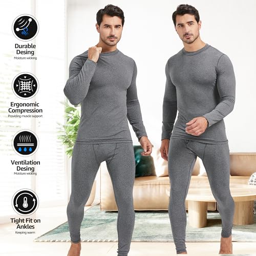 UNIQUEBLLA Long Johns Thermal Underwear Set for Men Thermal Base Layer Cold Weather Bottom Top2