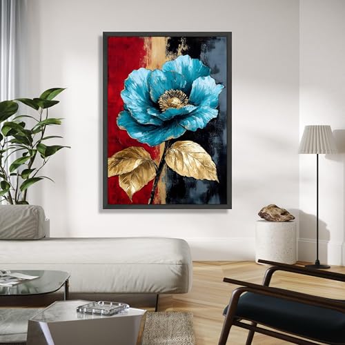 Toile fleurs bleues tableau floral moderne déco murale