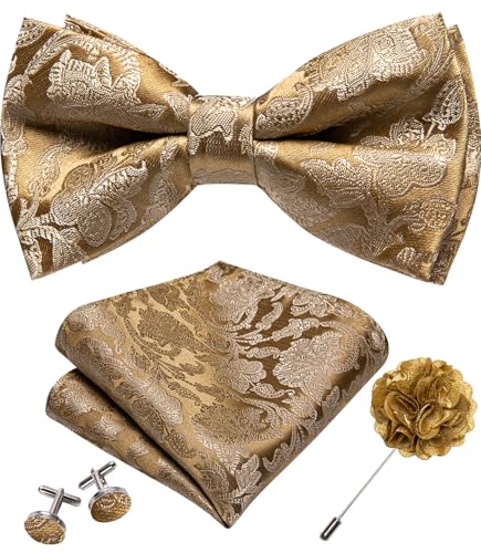 Image of YOHOWA Mens Bow Tie Set Paisley Coloful Pre-tied Bowties Adjustable with Handkerchief Cufflinks Wedding Prom Party