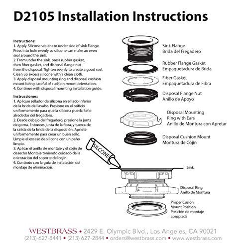 Westbrass D2105-26 3-1/2" Ez-Mount Brass Sink Waste Disposal Drain Flange And Stopper, 1-Pack, Polished Chrome #TOP2