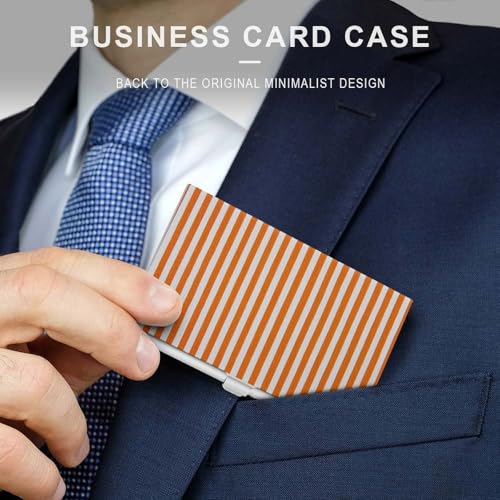 Vertical Orange And White Striped Business Card Holder, Pocket Slim Portable Metal Business Card Case for Women Men3