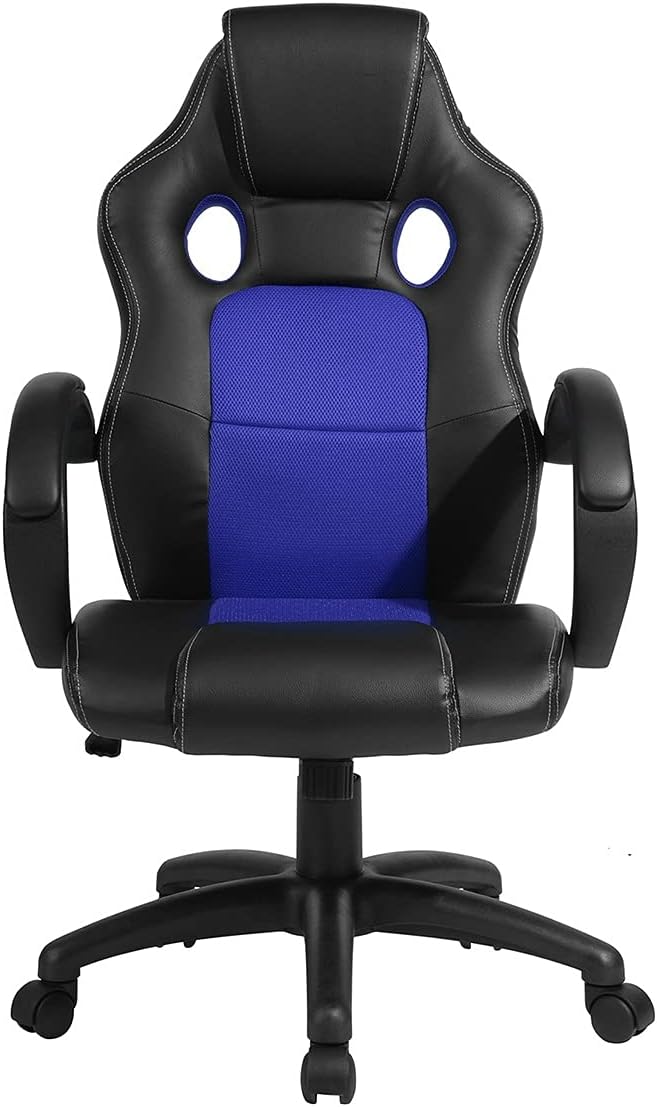 Racing Office Chair Swivel Leather High Back Gaming Computer Chairs Desk Seat (Color : Red) (Blue)