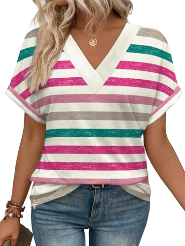 Image of WIHOLL Womens Summer Tops Short Dolman Sleeve Shirts 2026 Fashion V Neck Outfits Clothes