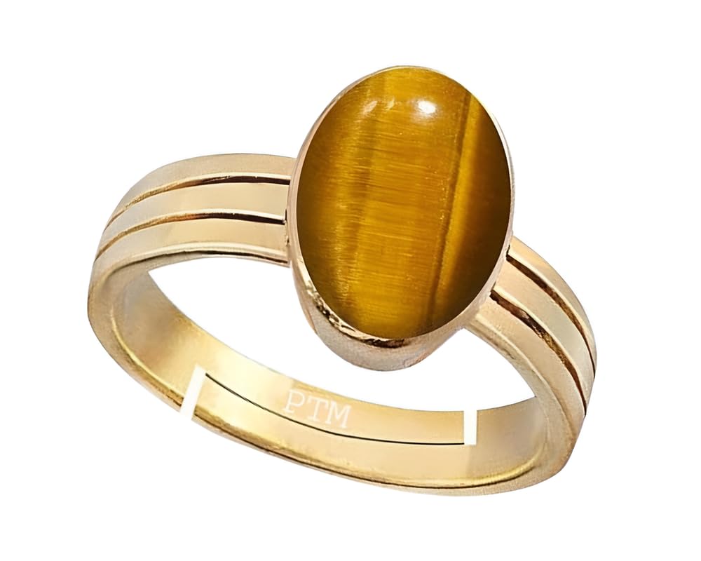 PTM Natural Tiger Eye 3.25 To 10.25 Ratti or 3.00 To 9.50 Carat Astrological Certified Gemstone Panchdhatu/5 Metals Gold Plated Adjustable Ring for Men Women