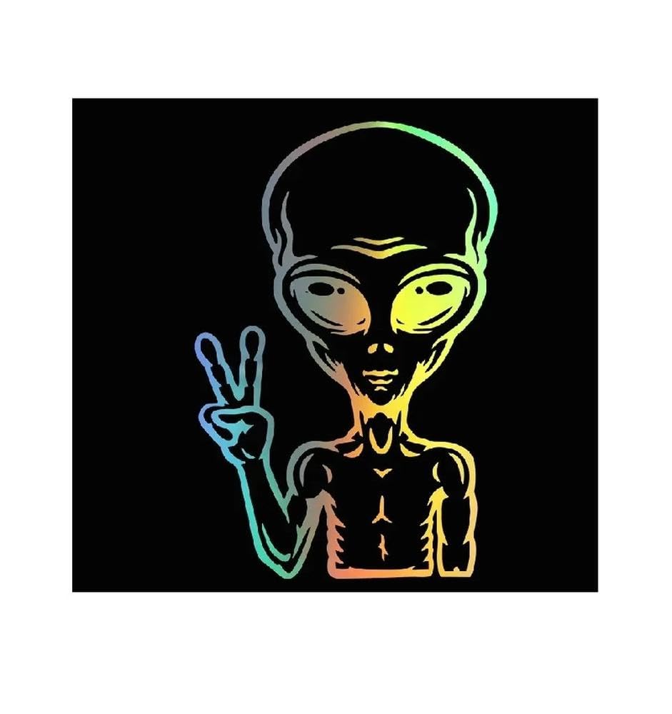 Car Sticker Alien Peace Sign Interesting Car Decorative Vinyl Decal Automobiles(Laser,16CM X 9.5CM)