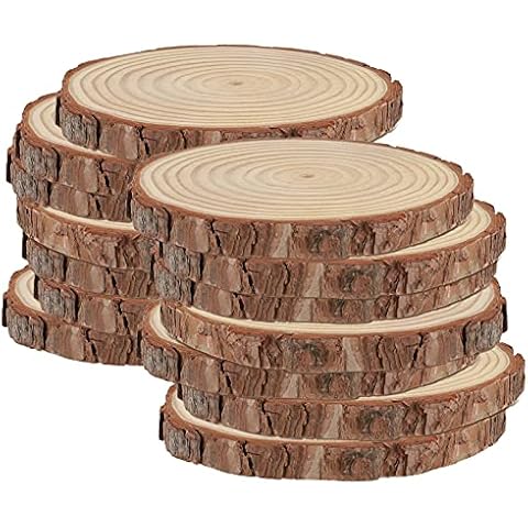 HAKZEON 14 PCS 6-7 Inches Natural Wood Slices, 3/5 Inches Thick Wood Rounds with Bark, Unfinished Wooden Discs for Crafts Rustic Wedding Ornaments, DIY Arts Christmas Home Decor Cover