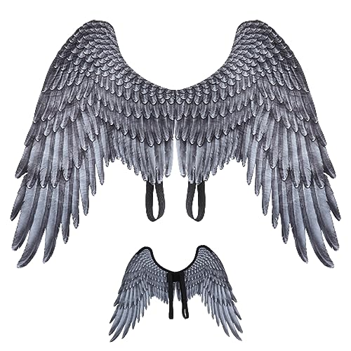 Ailes d'ange noires en plumes réalistes pour costume d'Halloween adulte