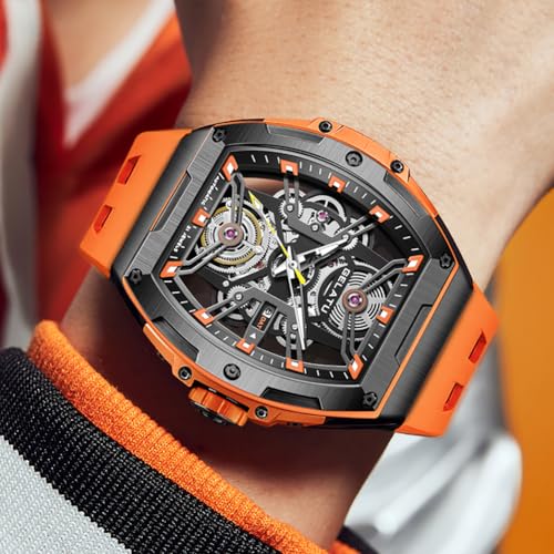 Image of OLEVS Luxury Watches for Men Black Mechanical Wrist Watch Self Winding Automatic Tourbillon Watches Skeleton Waterproof Mens Wrist Watch