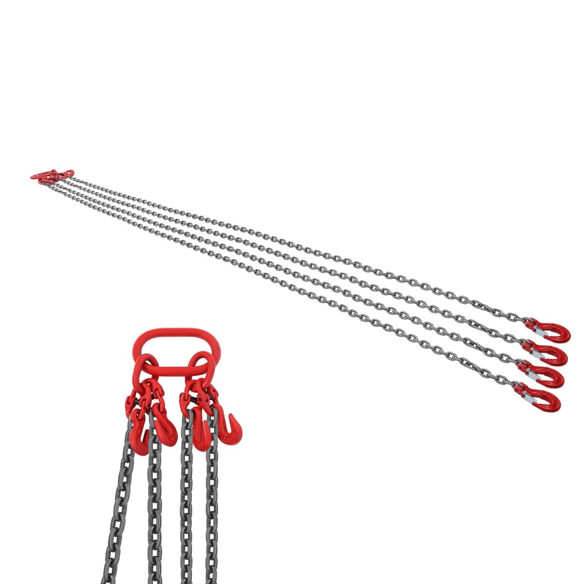 JAYGOVAN Chain Sling, 3/8 Inch×10 Ft Lifting Chains with Hooks, G80 Engine Chain Hoist Lifts, 22046.23LBS Lifting Sling Chains Engine Lift Chain with 4 4 Safety Grab Hooks (3/8in 10FT)