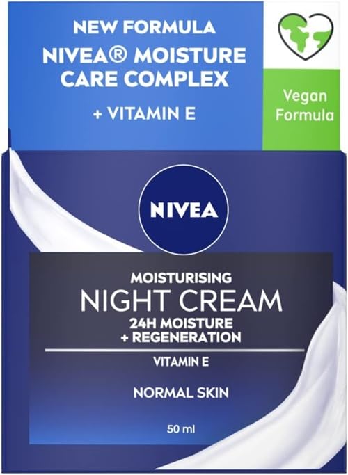 NIVEAMoisturising Night Cream (50ml), 24 Hour Overnight Moisturising Cream for Normal Skin, With Pro Vitamin B5 and Vitamin E for Enhanced Skin Care at Night
