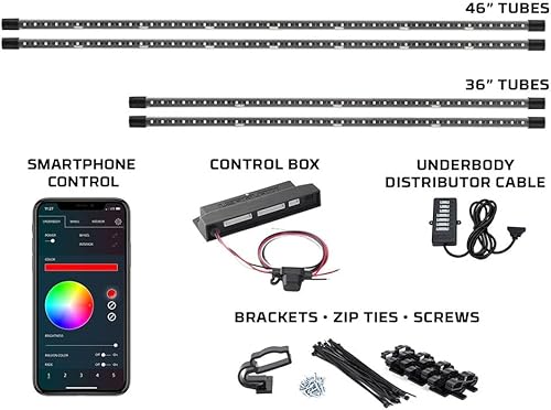 Miniatura 2 de LEDGlow, 4 unidades. Kit de iluminación LED para carrocería de autos, millones de colores SMD, con control para celular mediante Bluetooth