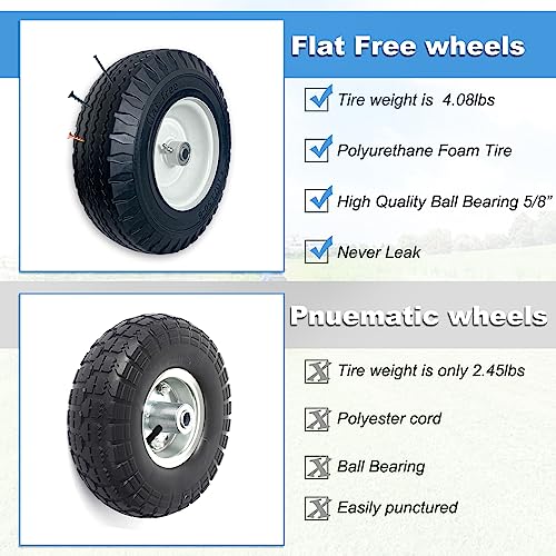 Image of 2-Pack 4.10 /3.50-6 inch Flat Free Tire with Rim,13 inch Hand Truck Utility Universal Wheels, 3 inch Centered Hub with 5 /8 inch Ball Bearings,w /Grease Fitting,410 /350-6 inch,410 /350x6