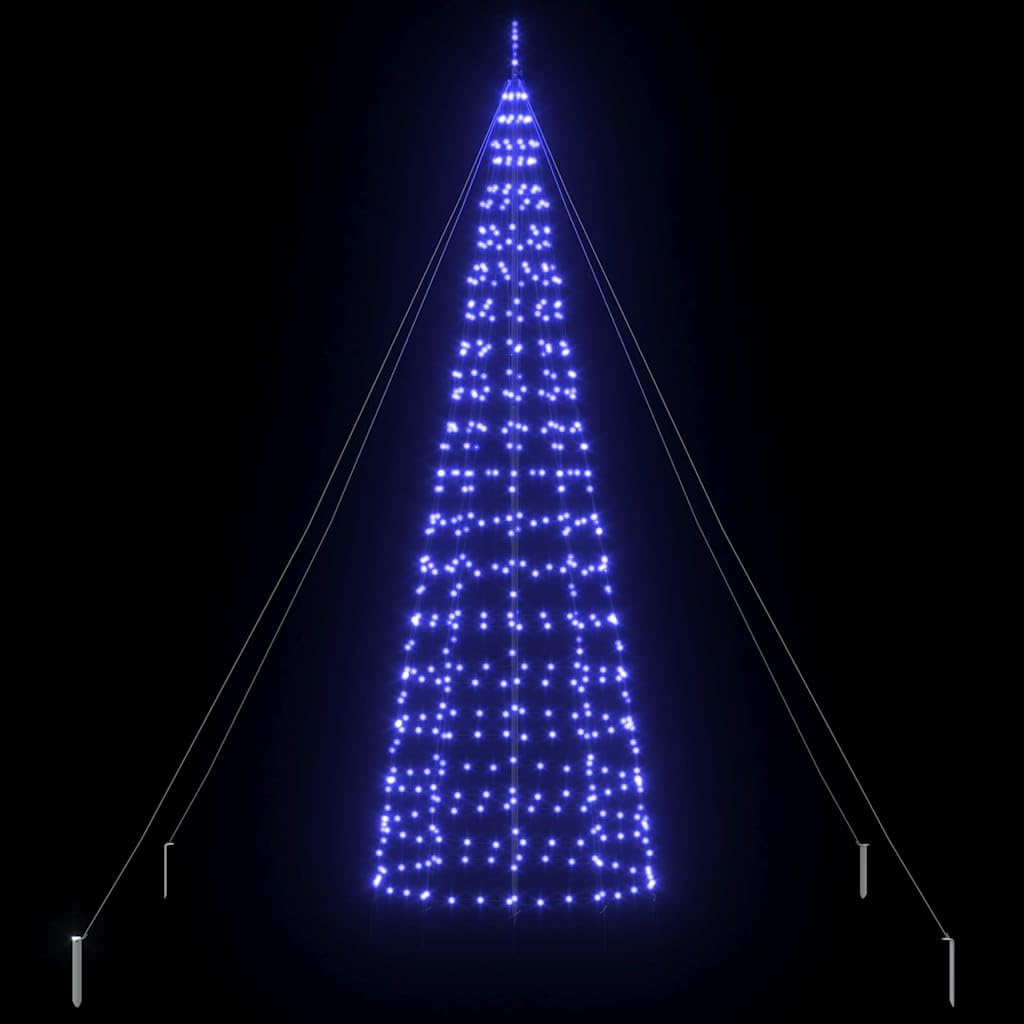 Árbol de Navidad LED con estacas de tierra azul, 400 cm, hierro artificial, plegable, con cadena de luces, para salón interior y exterior protegido, decoración festiva de invierno