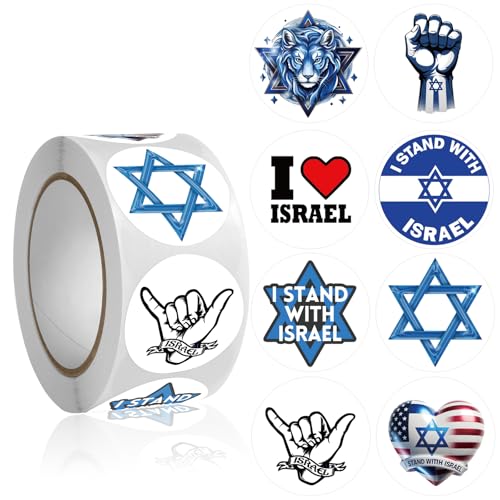 Israel Stickers Roll 500 Pcs - Israel and America Friendship - I Stand with Israel Easy Stick and Remove - Flags Seal Vinyl Nation Israeli for Window Cars Trucks Tumblers Water Bottles