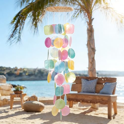 MUMTOP Shell Wind Chimes for Outside Clearance Tropical Colorful Capiz Shell Wind Chime for Patio Indoor Outdoor Garden Yard Coastal Beach Decor or Gifts for Women Girl