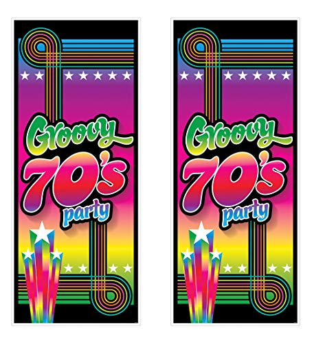 Beistle Plastic 70's Groovy Party Door Covers, 6' x 30", Set of 2 - Colorful & Vibrant 1970's Decorations, Generation X Decade Supplies for Themed Parties & Birthday Celebrations
