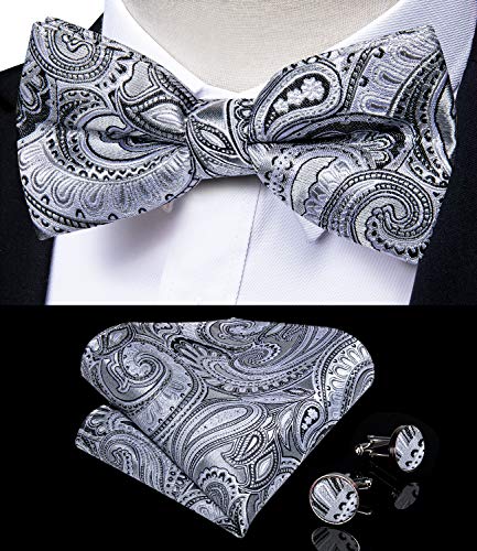 Image of DiBanGu Paisley Bow Tie and Supenders for Men Tuxedo Heavy Duty 6 Clips Suspender Adjustable Y-Shape Mens Trouser Braces