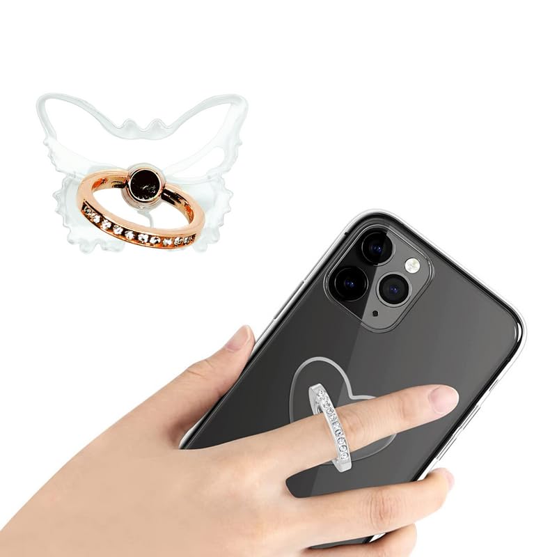 Swap-n-Snap. Diamante Crystal 360 Girly Mobile Phone Ring Holder Finger Grip & Stand for Hand with Cute Kitty Design Transparent Airbag Sticker - for All Smartphones & Back Cover