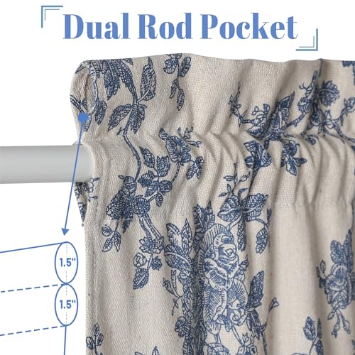 Image of Farmhouse French Door Curtains 1 Pair Rustic Floral Linen Sidelight Privacy Door Panel Curtains, Retro Orchids on Beige