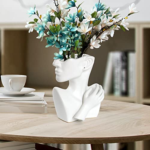 Gdyooshow Face Vases For Flowers Bust Planter Ceramic Head Vase Display Jewelry Rack White 9.84 Inches High Suitable For Placing On The Table Or Shelf (White) #TOP2