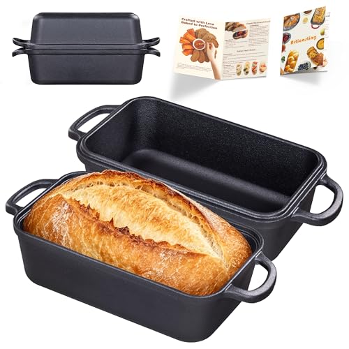 Articasting Cast Iron Loaf Pan with Lid 9×5 Inch, Bread Baking Pans, Even Heat Distribution for Sourdough, Pre-Seasoned Dutch Oven Loaf Pan for Homemade Bread