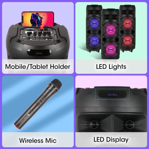 Image of Zebronics 450 Moving Monster DJ Trolley speaker with 48W RMS, Bluetooth 5.0, Wireless mic, Karaoke, TWS function, LED lights, Dual 8 inch Full range, 10.5H backup & Built-in rechargeable Battery