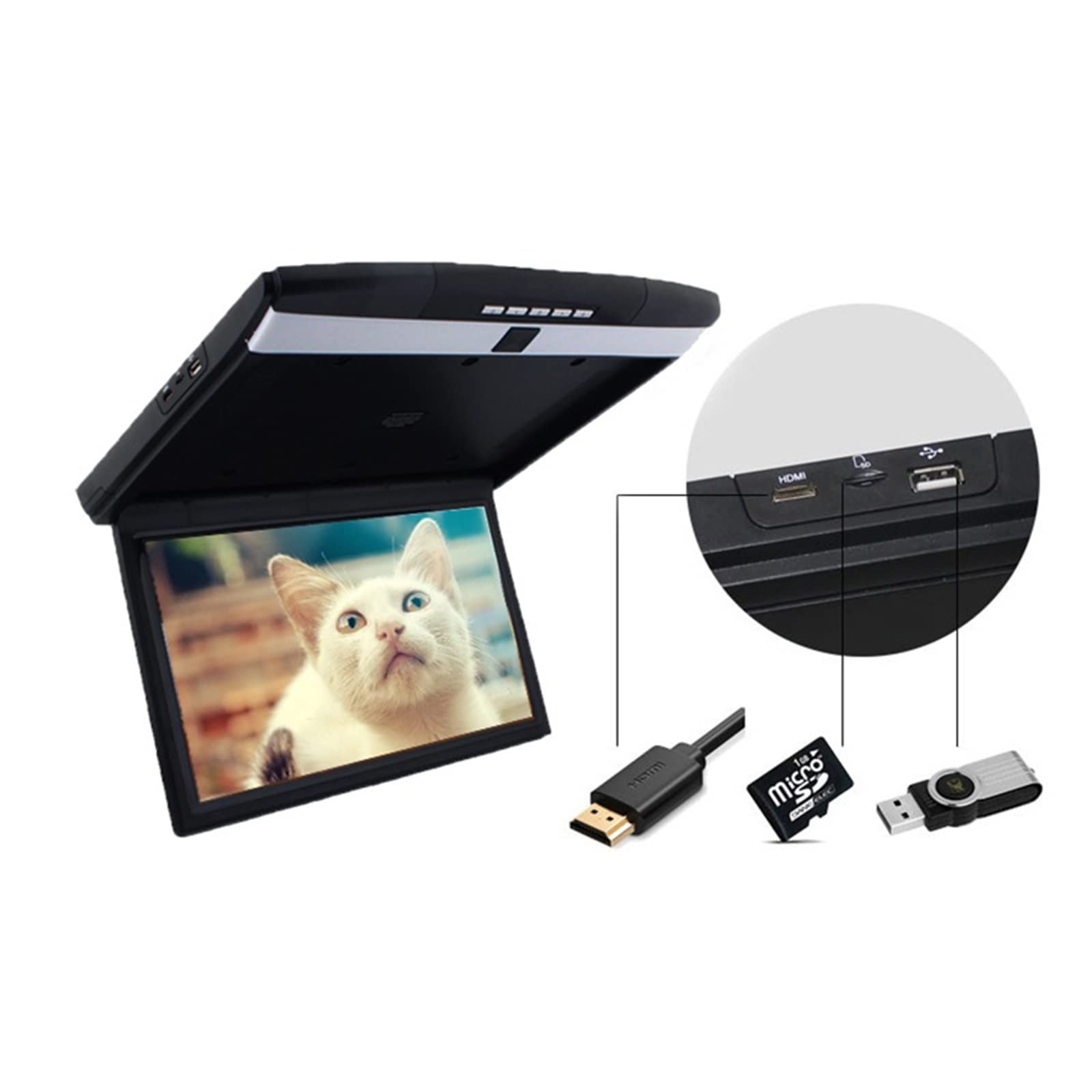 Telewizor w Zagłówku, Monitor do montażu na dachu samochodu 17 Cal ekran HD LCD samochodowy odtwarzacz wideo MP5 wyświetlacz 1080P Auto sufit TV USB FM głośnik Link(15 inch Beige)