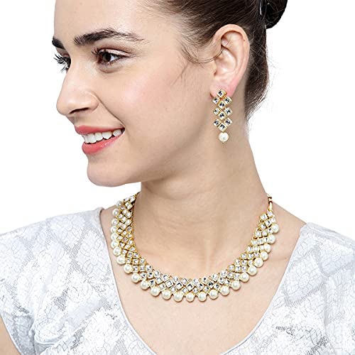 Image of Peora Kundan Faux Pearl Necklace & Jewelry Set Gift for Women