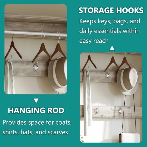 Image of Shoe Cabinet for Entryway with 3 Flip Drawers, Grey Tall Wood Shoe Storage Cabinet with Coat Rack, Narrow Hidden Slim Freestanding Shoe Rack Organizer, 2 in 1 Hall Tree for Living Room, Hallway