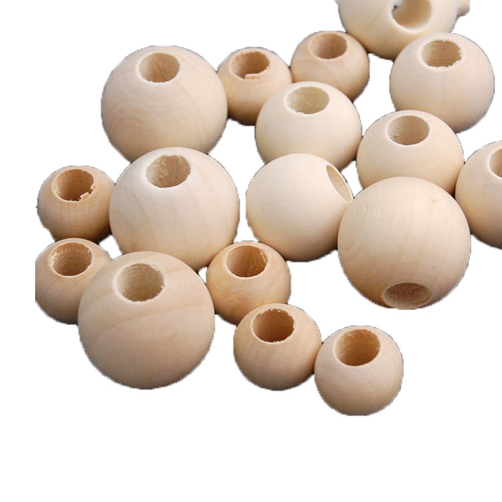 20 sztuk naturalnych okrągłych drewnianych koralików do nawlekania, nieobrobione, naturalne, luźne koraliki dystansowe, do majsterkowania, akcesoria dekoracyjne, duży otwór, drewno lotosu, do