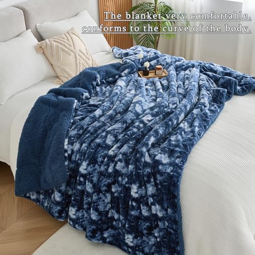 CHOSHOME Sherpa Fleece Blanket- Thick Warm Blanket for Winter, Soft Fuzzy Plush Blanket for Bed, Couch, Travel (Tie Dye Blue, Oversized King 96" x 120")