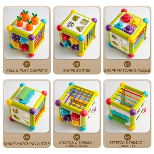 Image of Montessori Activity Cube Toys for Baby, 6-in-1 Shape Sorting Toy, Fine Motor Learning Game for Toddlers 1-3