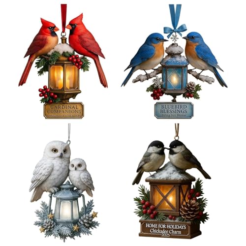 Juego de decoración para árbol de Navidad | Decoración farol de acrílico 2D | 4 farolillos para árbol de Navidad – Para estante de vacaciones, casa de campo, invierno, fiesta del hogar, puerta