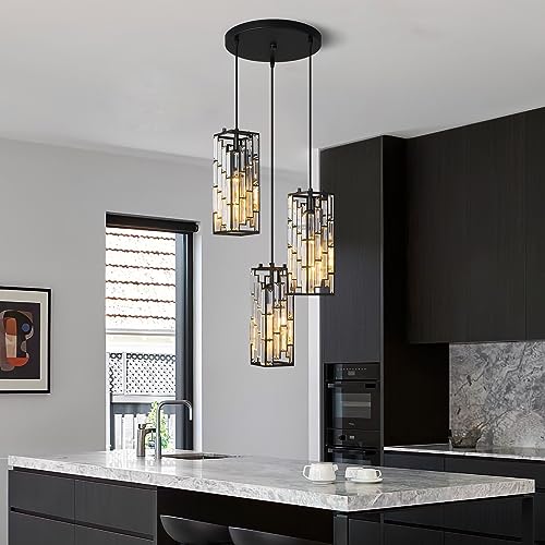 Image of Black Pendant Lighting Modern Pendant Light, Mini Crystal Chandeliers,Adjustable Pendant Light Fixture for Kitchen Island Dinning Room Bedroom (3 Light)