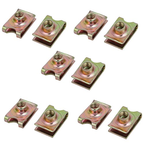 Aexit 10pcs M6 Home Hardware Thread Size 65Mn Steel Speed Fastener Extruded U Nut Brass Tone Model:38as249qo675