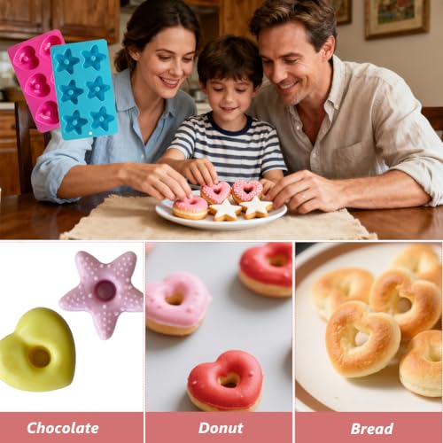 Silicone Donut Moulds for Baking, Cute Heart Donut Tray Doughnut Maker Moulds for DIY Backing Cake Bread (Pink) - Image 4