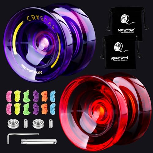 Image of MAGICYOYO K2 Crystal Responsive Yoyos for Kids 8-12, Unresponsive Yoyo Pack with Finger Spin Function, Professional Yo yo with Bearing Kit, 12 Yo-yo Strings+2 Sacks (Red+Purple)