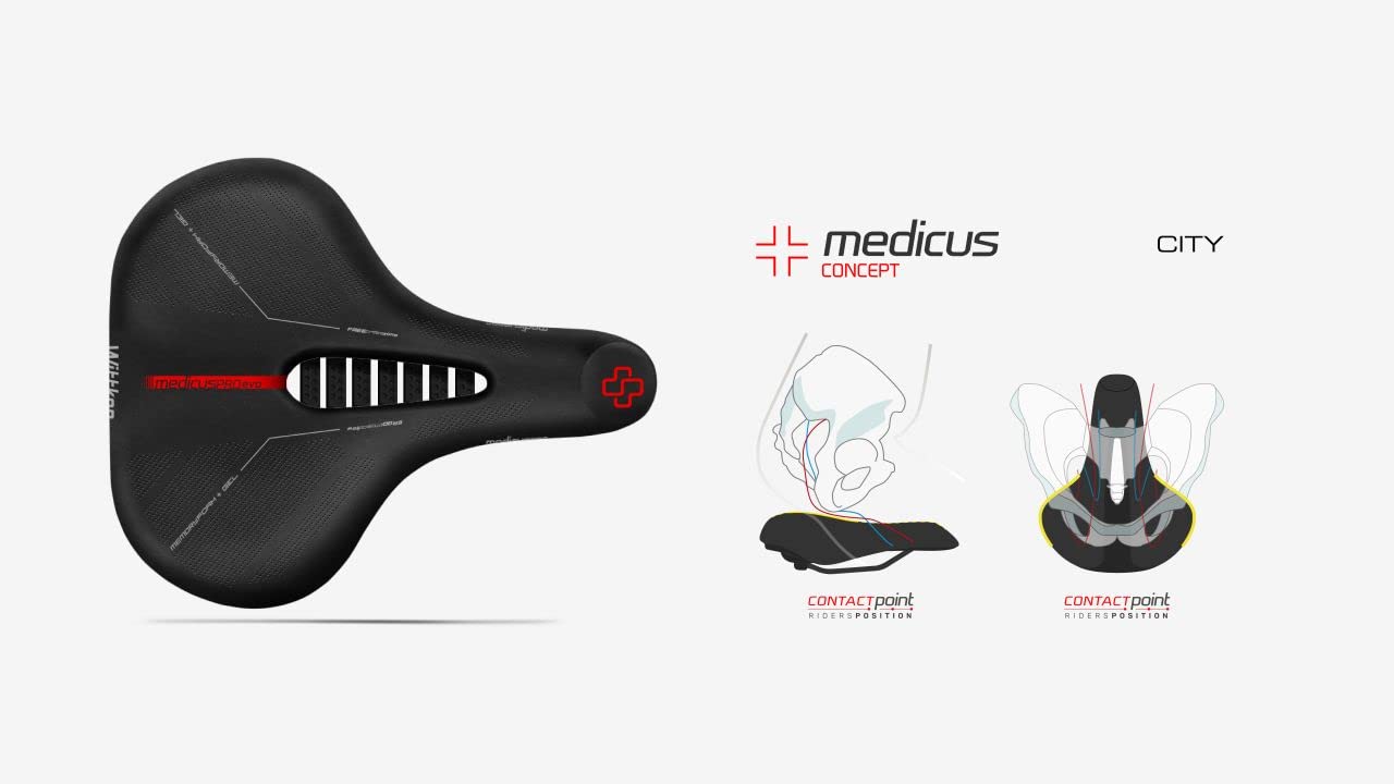 Wittkop MEDICUS PRO EVO 3.0 Gel Cityfahrradsitz - Memory Foam, Schaum, ergonomisches Design, NAWAVE-Rahmensystem, Schwarze Farbe, Stahlbefestigungsstangen, 685g Gewicht.