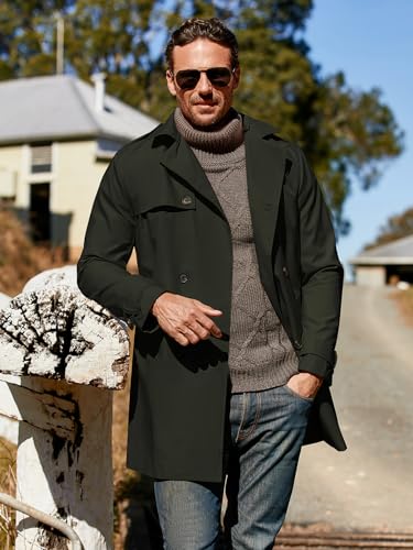 Gafeng Men's Trench Coat Slim fit Double Breasted Belted Windbreaker Lapel Long Jacket Casual Windproof Overcoat2