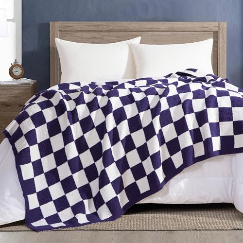 Image of Elegant Comfort Checkered Throw Blanket, Purple Super Soft Cozy Fluffy Warm Throw Blankets for Couch, Sofa, Chair, Bed, Camping, Picnic, Travel Lightweight Bed Blanket (50 inch x 70 inch)