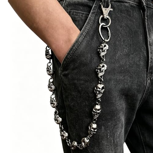 PINKPIN Skull Pants Chains Jeans Chain, Gothic Punk Wallet Chain, Heavy Duty Biker Waist Chain, Unisex Edgy Streetwear Chain