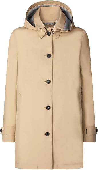 SAVE THE DUCK Womens April Lightweight Raincoat - Waterproof Breathable Trench-Style Long Coat w/Buttons & Detachable Hood
