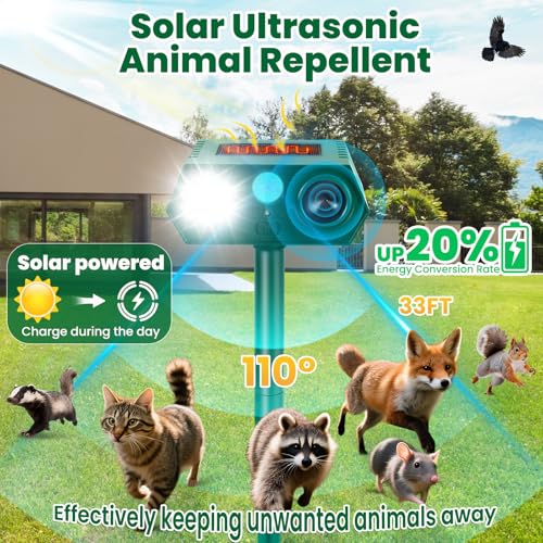 Solar Ultrasonic Animal Repellent, 2 Pack Ultrasonic Deer Repellent Devices with PIR Motion Sensor & LED Lights, Waterproof Cat Repellent Outdoor for Yard Garden Repel Raccoon Squirrel Skunk Rabbit - Thumbnail 2