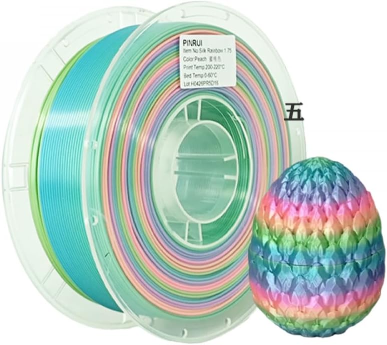 5-Color Rainbow PLA Filament 1.75mm 1KG - Loop Gradient, Silk Shiny Finish, Vibrant 3D Printer Consumables