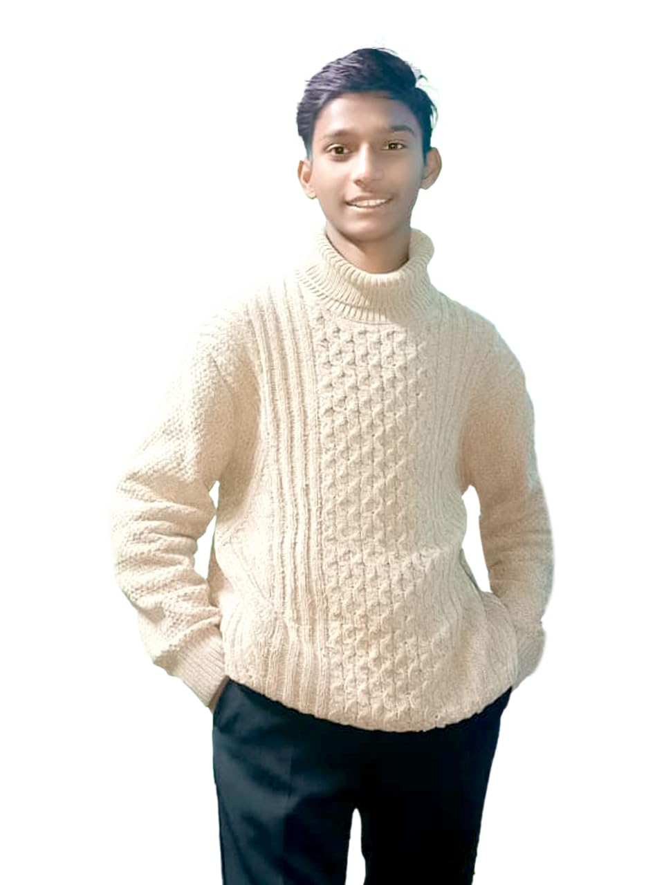 Men's Cable Knit Turtleneck Sweater, Cream, Long Sleeve, Casual Winter Pullover-picture-13
