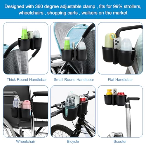 Image of Accmor Stroller Cup Holder with Phone Holder, Bike Cup Holder, Universal Cup Holder for Uppababy Nuna Doona Strollers, 2-in-1 Cup Holder for Walker, Wheelchair, Scooter